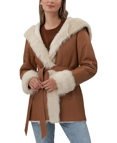 Gorski Hooded Shearling Lamb Jacket In Brown