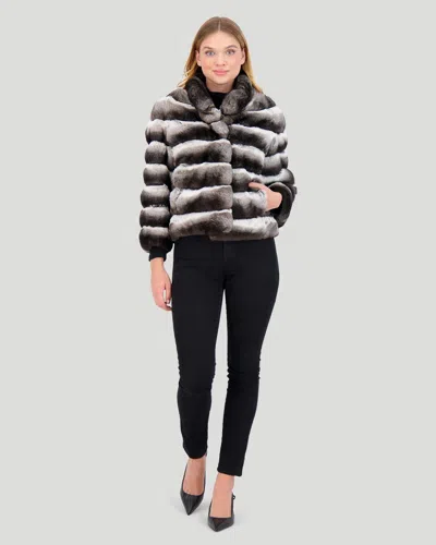 Gorski Horizontal Chinchilla Jacket, 3/4 Sleeves In Grey