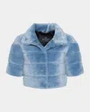 Gorski Horizontal Lamb Shearling Short-sleeve Bolero Jacket In Blue