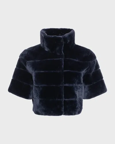 Gorski Horizontal Lamb Shearling Short-sleeve Bolero Jacket In Black/black