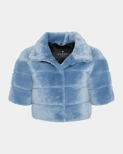 Gorski Horizontal Lamb Shearling Short-sleeve Bolero Jacket In Sky Blue