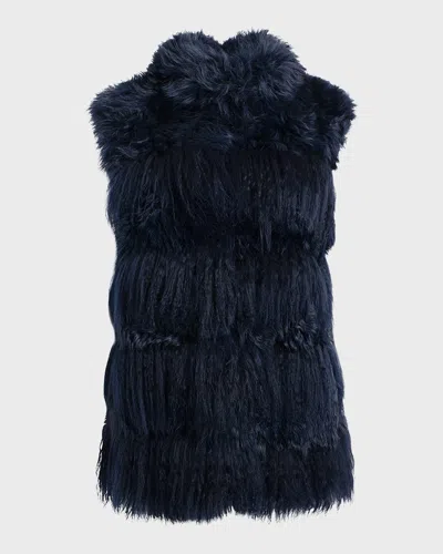 Gorski Horizontal Lamb Shearling Vest In Navy