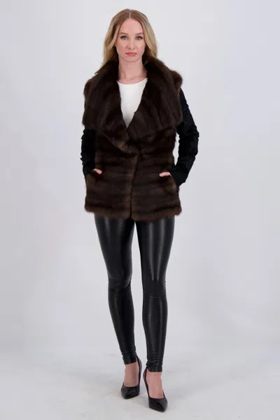 Gorski Horizontal Sable Jacket With Lamb Sleeves In Brown