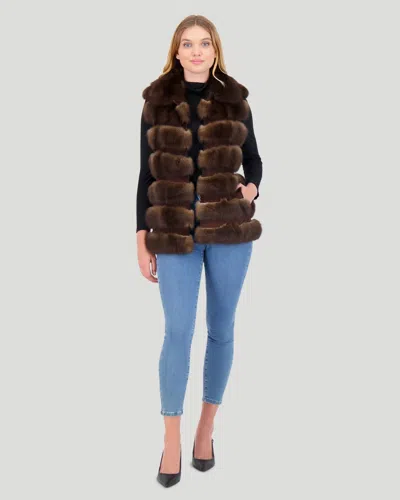 Gorski Horizontal Sable Vest With Wing Collar In White