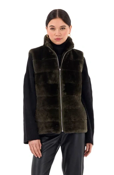 Gorski Horizontal Shearling Lamb Zip Vest With Quilted Back In Black