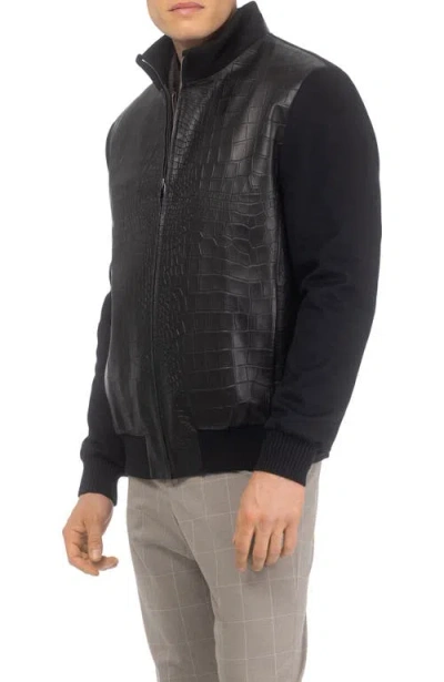 Gorski Jacket Crafted From Wool With Croco-embossed Leather Front In Black