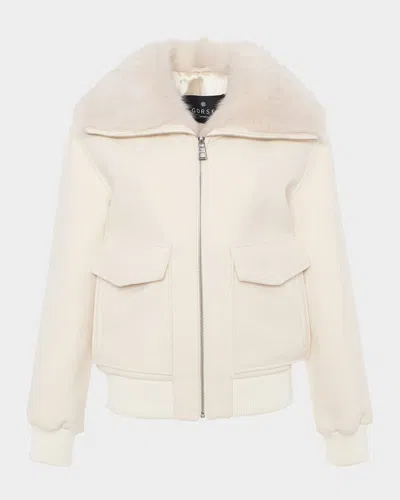 Gorski Jacket With Select Lamb Shearling Collar In Neutral