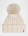 Gorski Knit Beanie With Lamb Fur Pom In Neutral