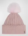 Gorski Knit Beanie With Lamb Fur Pom In Pink