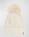 Gorski Knit Beanie With Lamb Shearling Pom In Beige Beige