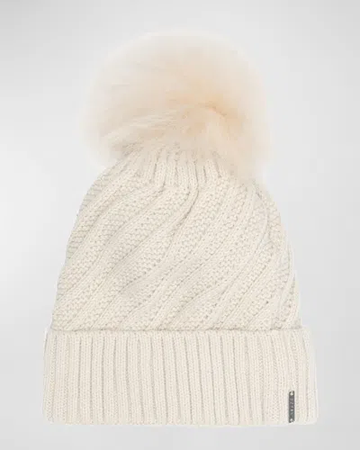 Gorski Knit Beanie With Lamb Shearling Pom In Beige Beige