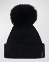 Gorski Knit Beanie With Lamb Shearling Pom In Black Black