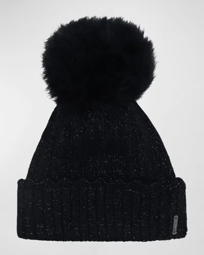 Gorski Knit Beanie With Lamb Shearling Pom In Black Black