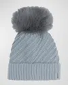 Gorski Knit Beanie With Lamb Shearling Pom In Blue
