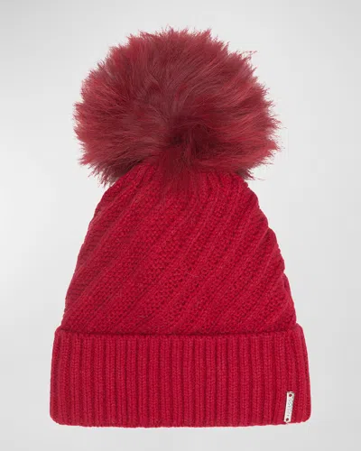 Gorski Knit Beanie With Lamb Shearling Pom In Red Red
