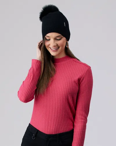 Gorski Knit Cashmere Hat With Fox Fur Pompom In Black