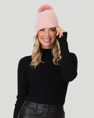 Gorski Knit Cashmere Hat With Fox Fur Pompom In Pink