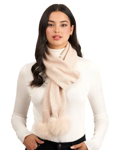 Gorski Knit Cashmere Scarf With Fox Pompom In Beige