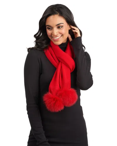Gorski Knit Cashmere Scarf With Fox Pompom In White