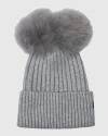 Gorski Knit Hat With Double Toscana Lamb Pompom In Gray