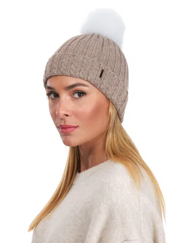 Gorski Knit Hat With Fox Pompom In Brown