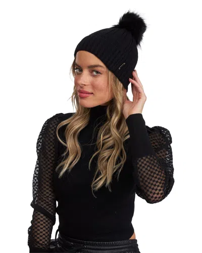 Gorski Knit Hat With Silver Fox Pompom In Black