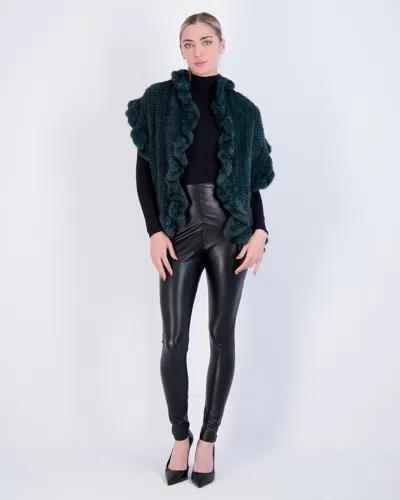 Gorski Knit Mink Ruffle Stole In Green