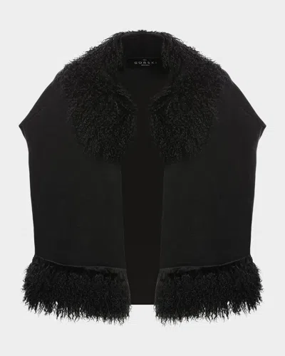Gorski Knit Vest With Mongolian Shearling Lamb Trim In Black