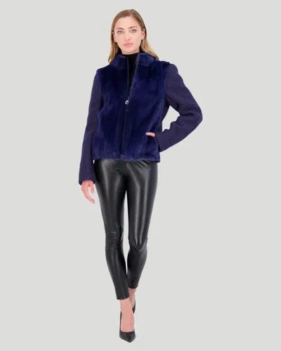 Gorski Knit Wool Jacket With Mink Front In Blue