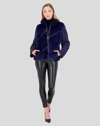 Gorski Knit Wool Jacket With Mink Front In Blue