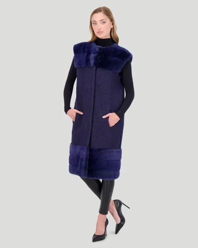 Gorski Knit Wool Vest With Mink Trim In Blue