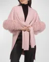 Gorski Knit Wool Vest With Mongolian Lamb Cuffs In Blush