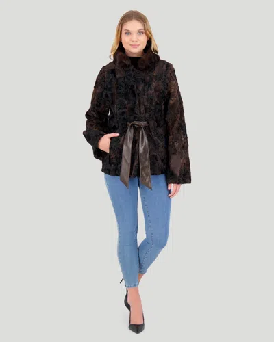 Gorski Lamb Jacket With Mink Stand Collar In Brown