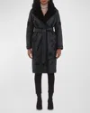 Gorski Lamb Shearling Wrap Coat With Floral Embroidery In Black