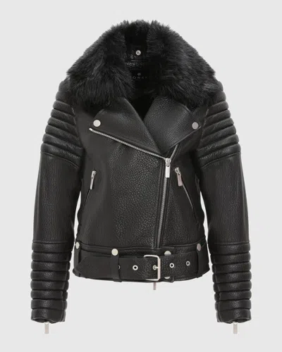 Gorski Lambskin Moto Zip Jacket With Detachable Toscana Shearling Lamb Collar In Black