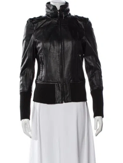 Pre-owned Gorski Leather Biker Jacket In Black