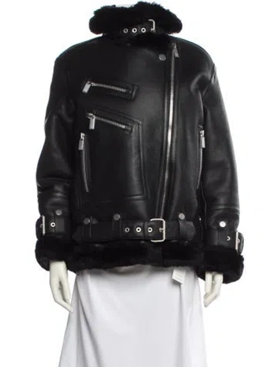 Pre-owned Gorski Leather Biker Jacket W/ Tags In Black