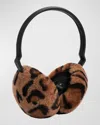 Gorski Leopard Lamb Shearling Fur Earmuffs In Black Brown Leoparddamaged