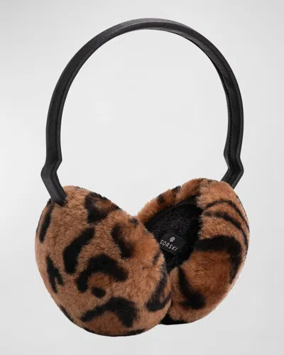 Gorski Leopard Lamb Shearling Fur Earmuffs In Leopard Print
