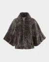 Gorski Leopard-print Shearling Lamb Zip Jacket With Cropped Sleeves In Gray