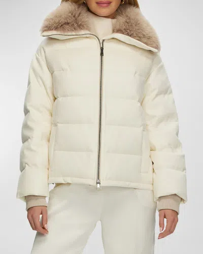 Gorski Loro Piana Cashmere Down Jacket With Select Cashmere Goat Collar In Ivory/taupe