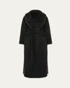 Gorski Detachable Goat Shearling Collar Belted Wool-cashmere Long Coat In Black/black