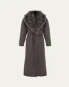 Gorski Belted Cashmere Wrap Coat With Detachable Merinillo Lamb Shearling Collar In Brown/brown