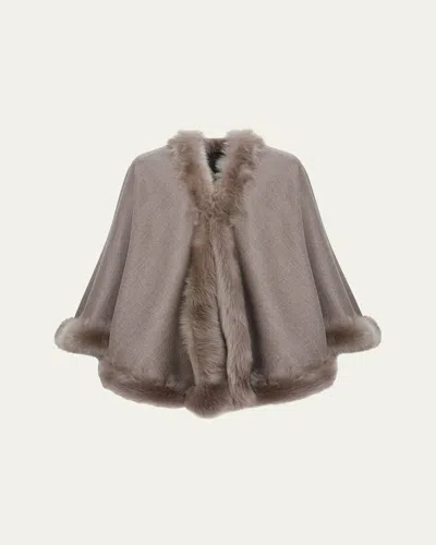 Gorski Loro Piana Wool And Cashmere Cape With Merinillo Shearling Lamb Trim In Light Brown/brown