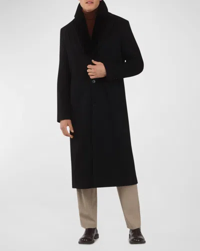 Gorski Men's Cashmere Coat With Detachable Lamb Shearling Collar In Black