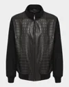 Gorski Men's Croco Nappa Leather Wool Bomber Jacket