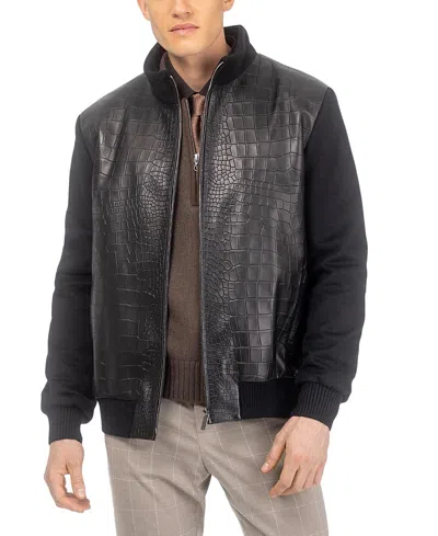 Gorski Men's Cross Embossed Nappa Leather Jacket Crafted From Loro Piana Wool In Black