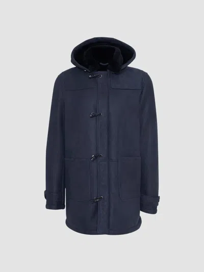 Gorski Men's Embossed Merino Shearling Lamb Jacket In Blue
