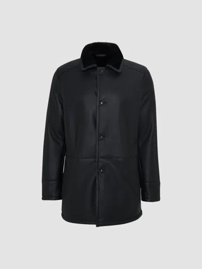 Gorski Men's Embossed Merino Shearling Lamb Stroller Coat In Black