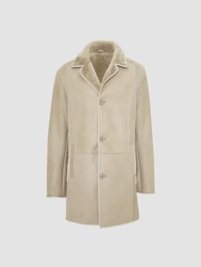 Gorski Men's Embossed Merino Shearling Lamb Stroller Coat In Neutral